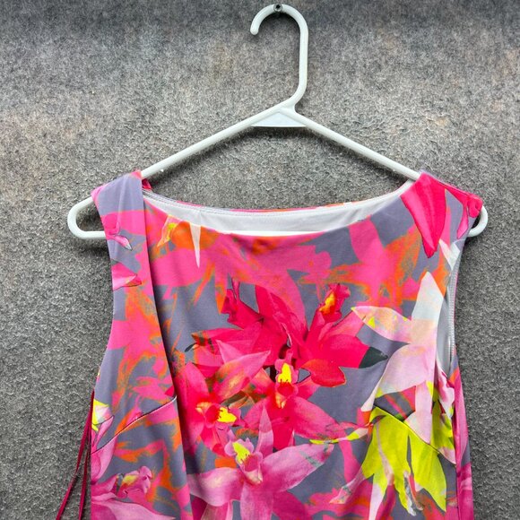 Trina Turk Floral Sheath Dress Women Medium Pink Gray Yellow Tropical Print - Picture 4 of 9